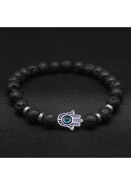 Amazonit Altın Fatima Hamsa Altın Renk El Mala El Bilekliği Siyah Lav Taş Nazar Muska Erkekler Kadınlar Için Bilezikler Ht-5 (Yurt Dışından)