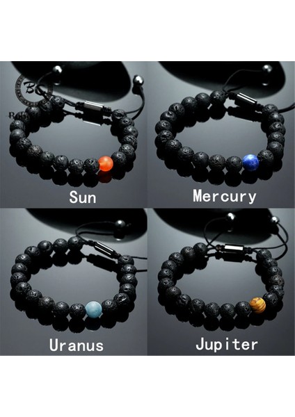 Ayarlanabilir Stil Uranüs 12 Takımyıldızı Güneş Sistemi Gezegen Bilezik Erkekler 8mm Doğal Taş Hematit Çakra Bilezikler Kadınlar Charm Çift Takı Hediyeler (Yurt Dışından)