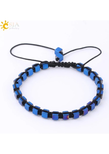 Örgü-D Csja Moda Hematit Bilezik Manyetik Elastik Örgü Ayarlanabilir Bilezikler Erkekler Kadınlar Için Kare Silindirik Sağlıklı Bilezik F623 (Yurt Dışından)