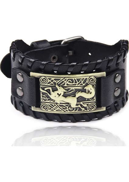 NO.248398 Beden Charm Geniş Deri Bilezik Erkekler Punk Örgülü Halat Alaşım Manşet Bileklik Erkek Bileklik Viking Bilezik Erkek Takı (Yurt Dışından)