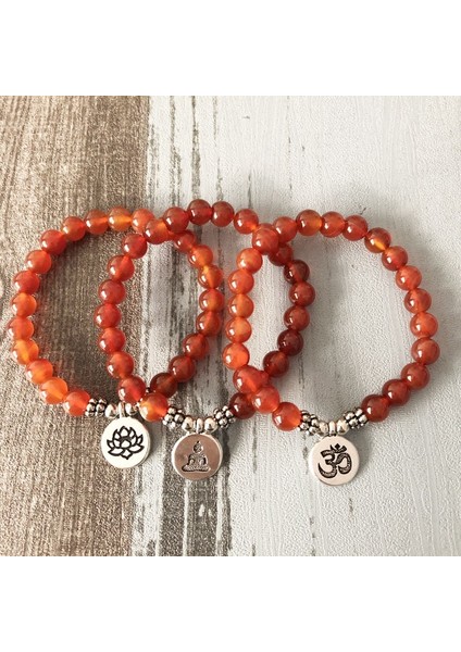 18CM Tarzı Bronz Buda Erkekler Kadınlar Mala Om Carnelian Bilezikler Lotus Buda Yoga Charm Bilek Kırmızı A-Gate Boncuklu Bilek Boho Yoga Kırmızı Takı (Yurt Dışından)