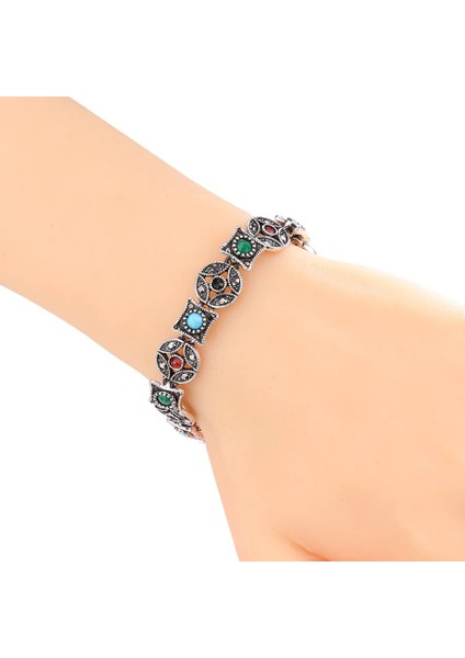 Çoklu Stil Antik Gümüş Kaplama Kinel Sıcak Bohemia Bilezik Bilezik Tibet Gümüş Renkli Reçine Manşet Kadın Bilezik Vintage Takı (Yurt Dışından) modelleri