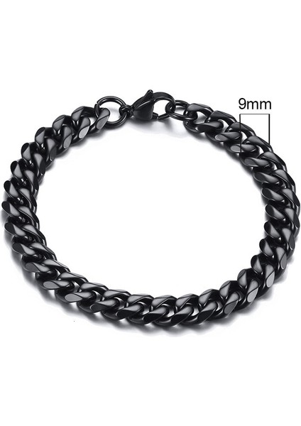 21CM Tarzı 9mm Siyah Yobest Temel mm Geniş Boş Küba Link Zinciri Bilezikler Erkekler Kadınlar Için Takı Anti Paslanmaz Çelik Bileklik Hediye (Yurt Dışından)