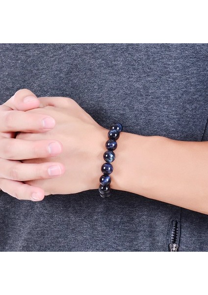17CM Tarzı 6mm Moda Kraliyet Mavi Kaplan Gözleri Boncuk Bilezik Erkekler Charm Doğal Taş Braslet Adam El Yapımı Takı Pulseras (Yurt Dışından) modelleri