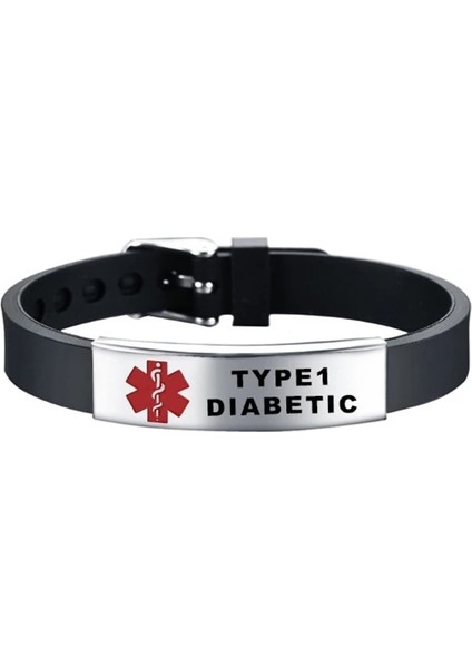 No.6 Boyutu Şık Kırmızı Tıbbi Uyarı Kimliği Bilezik Acil Ilk Yardım Ayarlanabilir Tip 1 Silikon Bileklik Bileklik Unisex (Yurt Dışından) modelleri