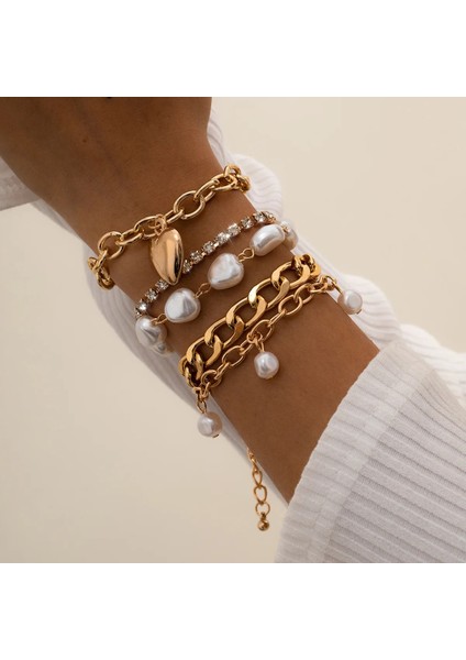 Renk Stili Şampanya Altın Unk Curb Küba Zincir Bilezikler Kadınlar Için Set Miami Boho Kalın Altın Renk Charm Bilezikler Bilezik Moda Takı (Yurt Dışından)
