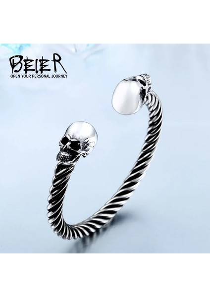 BRG-009-KÜÇÜK Beier Yeni Mağaza 316L Paslanmaz Çelik Bilezik Kadınlar ve Erkekler Için Yüksek Çift Kafatası Punk Bilezik Moda Takı LLBRG-012G (Yurt Dışından)