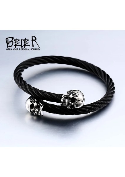 BRG-009-KÜÇÜK Beier Yeni Mağaza 316L Paslanmaz Çelik Bilezik Kadınlar ve Erkekler Için Yüksek Çift Kafatası Punk Bilezik Moda Takı LLBRG-012G (Yurt Dışından)