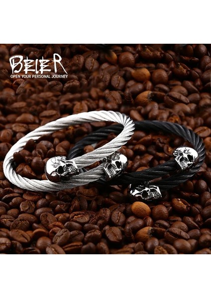 BRG-009-KÜÇÜK Beier Yeni Mağaza 316L Paslanmaz Çelik Bilezik Kadınlar ve Erkekler Için Yüksek Çift Kafatası Punk Bilezik Moda Takı LLBRG-012G (Yurt Dışından)