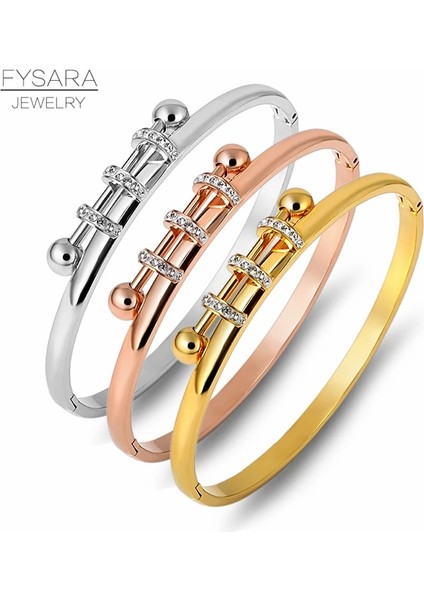 Altın Fysara Üç Daire Kristaller Bilezik ve Bilezikler Titanyum Çelik Takı Kadınlar Altın Charm Manşet Bilezik Kübik Zirkonya Pulseiras (Yurt Dışından) fiyatları