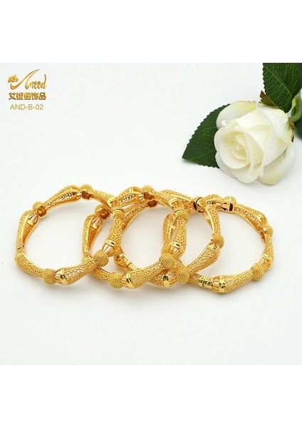 4 Adet Dubai Afrika Narin Açık Bilezik Kadınlar Için Bilezik Altın Kaplama Bilezik Takı Hint Fas Femme Gelin Hediyesi Altın Bilezikler (Yurt Dışından)