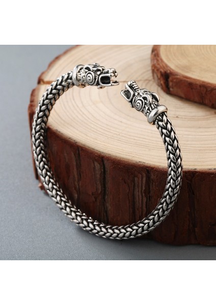 Antik Gümüş Kaplama Qımıng Iskandinav Viking Ejderha Katı Vintage Bileklik Manşet Bilezik Kadınlar Erkekler Için Iskandinav Tarihi Kostüm Aksesuarları Takı (Yurt Dışından) modelleri