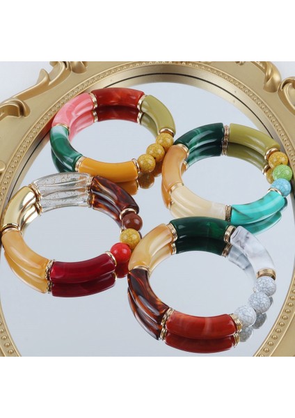 Renk 8 Fishsheep Yeni Renkli Akrilik Bambu Bilezikler Kadınlar Için Streç Reçine Boncuk Dirsek Manşet Charm Bilezikler ve Bilezikler Y2K Takı (Yurt Dışından) fiyatları