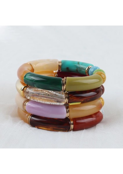 Renk 8 Fishsheep Yeni Renkli Akrilik Bambu Bilezikler Kadınlar Için Streç Reçine Boncuk Dirsek Manşet Charm Bilezikler ve Bilezikler Y2K Takı (Yurt Dışından) fırsatları