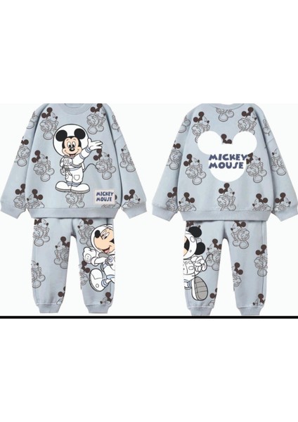 Astronot Mickey Mouse Baskılı Gri Erkek Çocuk Eşofman Takımı modelleri
