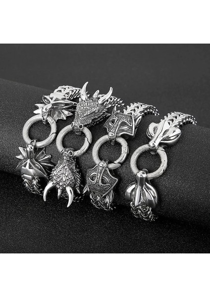 22CM Tarzı Al3-Gümüş Paslanmaz Çelik Erkek Bilezik Viking Retro Otoriter Iki Başlı Hayvan Dokuma Titanyum Çelik Bilezik Moda Punk Takı Hediye (Yurt Dışından)