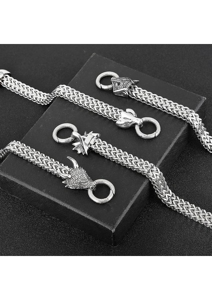 22CM Tarzı Al3-Gümüş Paslanmaz Çelik Erkek Bilezik Viking Retro Otoriter Iki Başlı Hayvan Dokuma Titanyum Çelik Bilezik Moda Punk Takı Hediye (Yurt Dışından) fiyatları