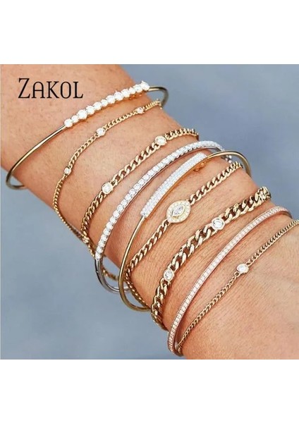 Altın 4 Zakol Beautyful Beyaz Altın Renk Kübik Zirkonya Ince Bilezik Kadınlar Için Bilezikler Parti Takı Doğum Günü Hediyeleri (Yurt Dışından) modelleri