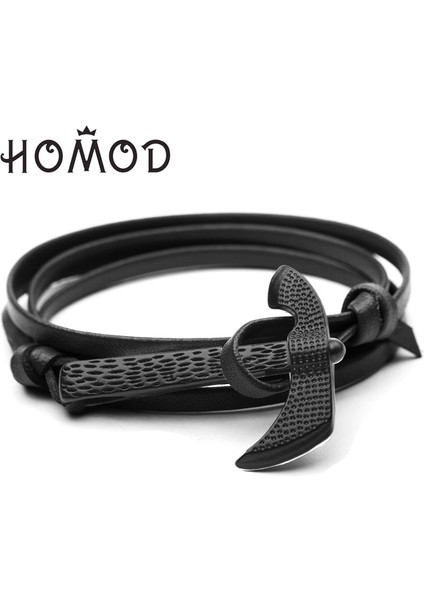 A17 Homod Yüksek Li Erkek Bilezik Kişilik Pürüzsüz Deri Siyah Çapa Spor Kanca Halat Paslanmaz Çelik Bilezik Bileklik (Yurt Dışından)