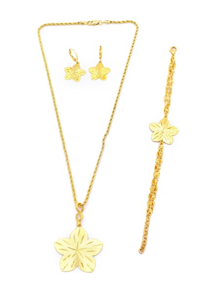 Altın Kaplama Çiçek Şekilli Kolye Küpe Bileklik Set SET-111