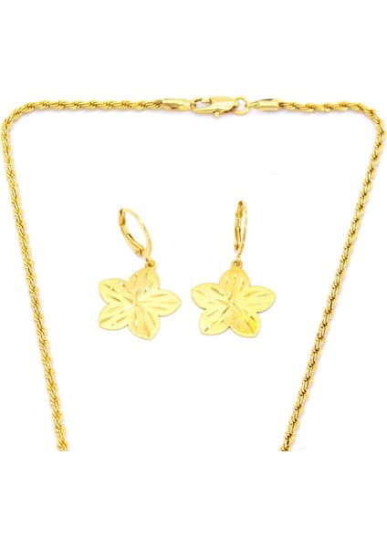 Altın Kaplama Çiçek Şekilli Kolye Küpe Bileklik Set SET-111