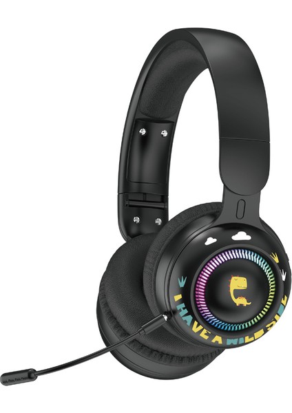 KE21 Kablosuz Bluetooth Kulaklık LED Işık Çocuk Stereo Müzik Kulaklığı, Çıkarılabilir Mikrofonlu (Ce Belgeli)-Siyah (Yurt Dışından)