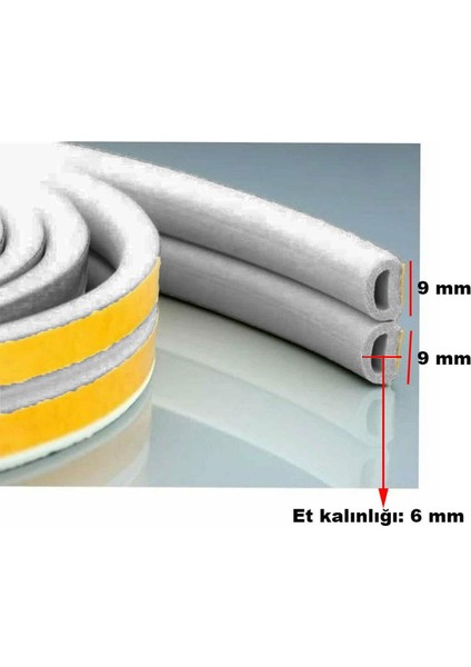 Yapışkanlı 10X2=20 Metre (Gri) Kapı Pencere Bandı Fitili Soğuk İzolasyon Kauçuk Bantları