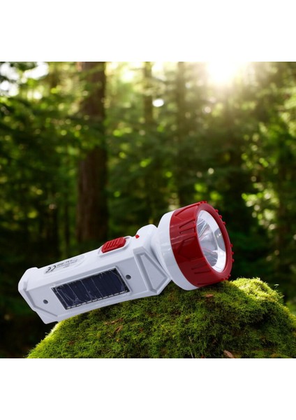 USB Şarjlı - Güneş Enerjili El Feneri Kamp Lambası 2 Ledli Beyaz Işıklı Işıldak Portatif 300 Lümen