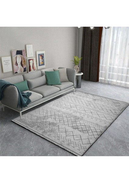 Ecosıa Modern Şönil Kilim Halı Yüksek Kalite Yolluk Antrasit Yıkanabilir Saçaklı Kaymaz Taban