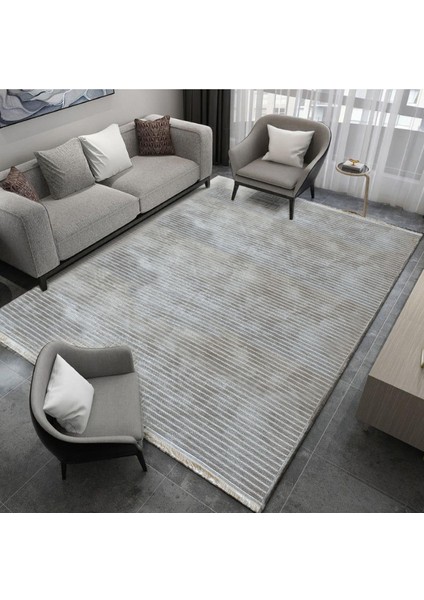 Iskandinav Desenli Yüksek Kalite Yolluk Vizon Yıkanabilir Saçaklı Şönil Kilim Halı Kaymaz Taban