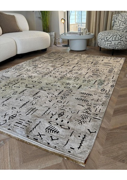 Ecosıa Modern Şönil Kilim Halı Yüksek Kalite Yolluk Antrasit Yıkanabilir Saçaklı Kaymaz Taban