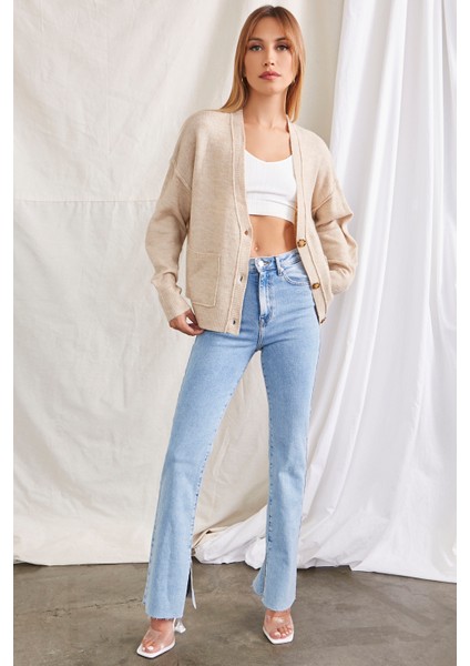Önü Düğmeli Oversize Hırka
