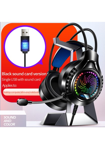 Yındaıo Q7 Derin Bas Dts 7.1 Çevreleyen Ses Renkli Işık Kablolu Mikrofonlu Oyun Kulaklığı-Ses Kod Çözücü Çipli Tek Usb/siyah (Yurt Dışından) fiyatları