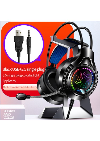 Yındaıo Q7 40MM Hoparlör Ünitesi Renkli Solunum Işığı Kulak Kablolu Oyun Kulaklığı Mikrofon-Usb + 3.5mm Mikrofon/kulaklık Entegre Arayüzü (Yurt Dışından)