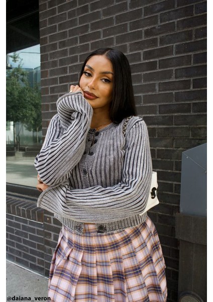 Fitilli Örme Crop Hırka