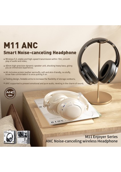 Wekome M11 Enjoyer Serisi Anc Akıllı Gürültü Önleyici Kablosuz Kulaklık Bluetooth Kulaklık-Siyah (Yurt Dışından)