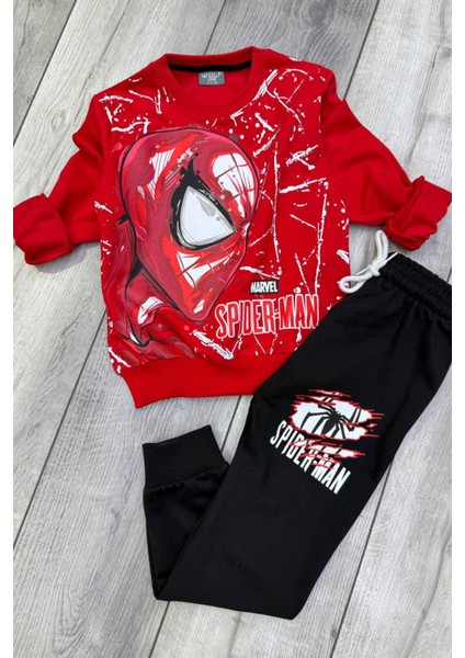 Spiderman 2 Iplik Mevsimlik Erkek Çocuk Kırmızı Eşofman Takımı