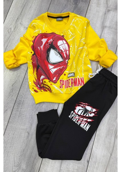 Spiderman 2 Iplik Mevsimlik Erkek Çocuk Sarı Eşofman Takımı