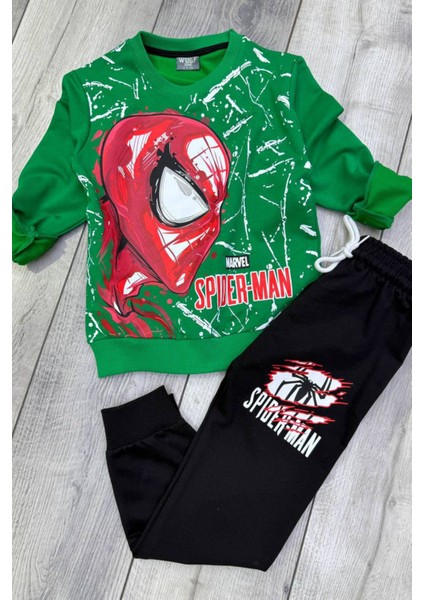 Spiderman 2 Iplik Mevsimlik Erkek Çocuk Yeşil Eşofman Takımı