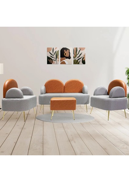 Petra Çay Seti Siyah Kazayağı/taba Deri (2 Adet Tekli Berjer 1 Adet Ikili Berjer 1 Adet Puf)