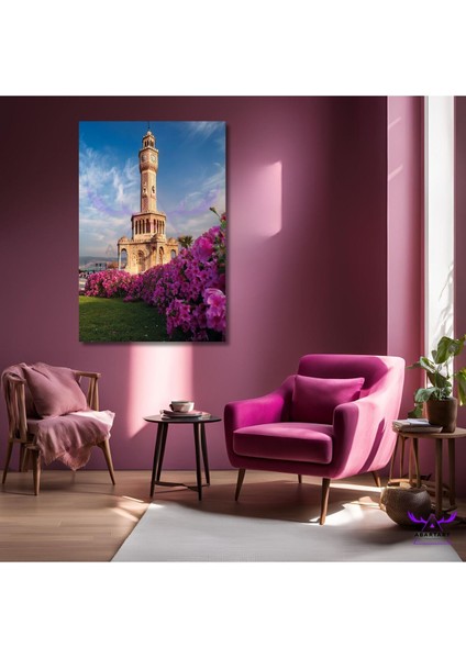 Tekli Dikey Kanvas Salon Tablosu Izmir Saat Kulesi Manzarası
