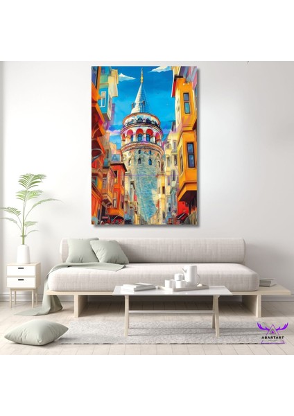 Tekli Dikey Kanvas Modern Salon Tablosu Galata Kulesi Tasarımı