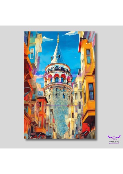 Tekli Dikey Kanvas Modern Salon Tablosu Galata Kulesi Tasarımı fiyatları