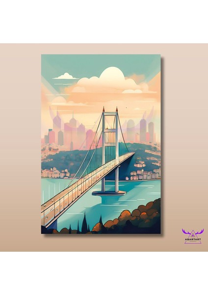 Tekli Dikey Kanvas Soft Renklerde Istanbul Boğaz Köprüsü Tasarımı