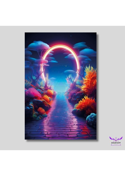 Tekli Dikey Kanvas Salon Tablosu Neon Işıklı Yol fiyatları