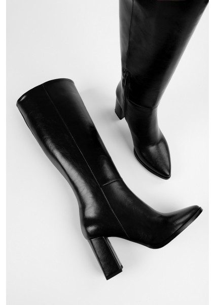 Kadın Brave Siyah Cilt Topuklu Çizme modelleri