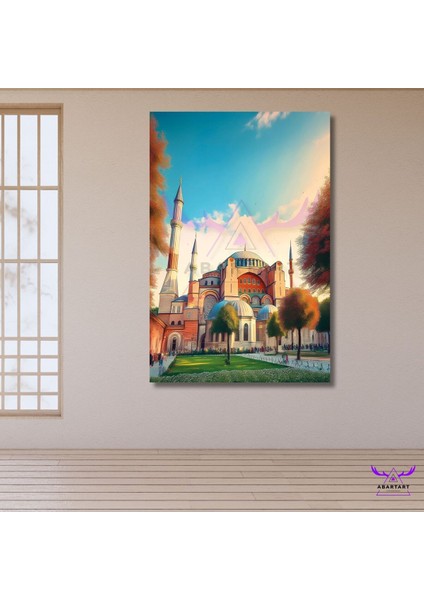Tekli Dikey Kanvas Modern Salon Tablosu Ayasofya Camii Manzarası
