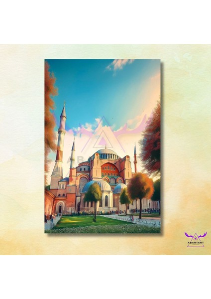 Tekli Dikey Kanvas Modern Salon Tablosu Ayasofya Camii Manzarası