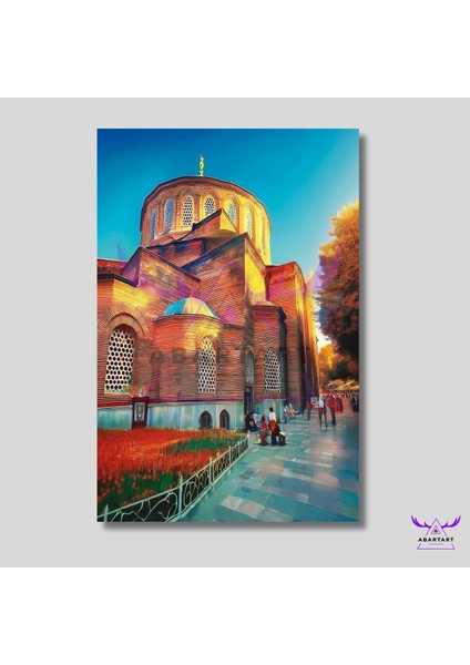 Tekli Dikey Kanvas Modern Salon Tablosu Aya Irini Kilisesi