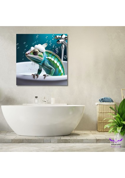 Tekli Kare Kanvas Küvette Banyo Yapan Bukalemun Tasarımı